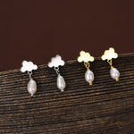 Dainty Cloud and Natural Pearl Raindrop Stud Earrings in Sterling Silver, Silver or Gold, Cloud Earrings, Freshwater Pearl Droplet Earrings