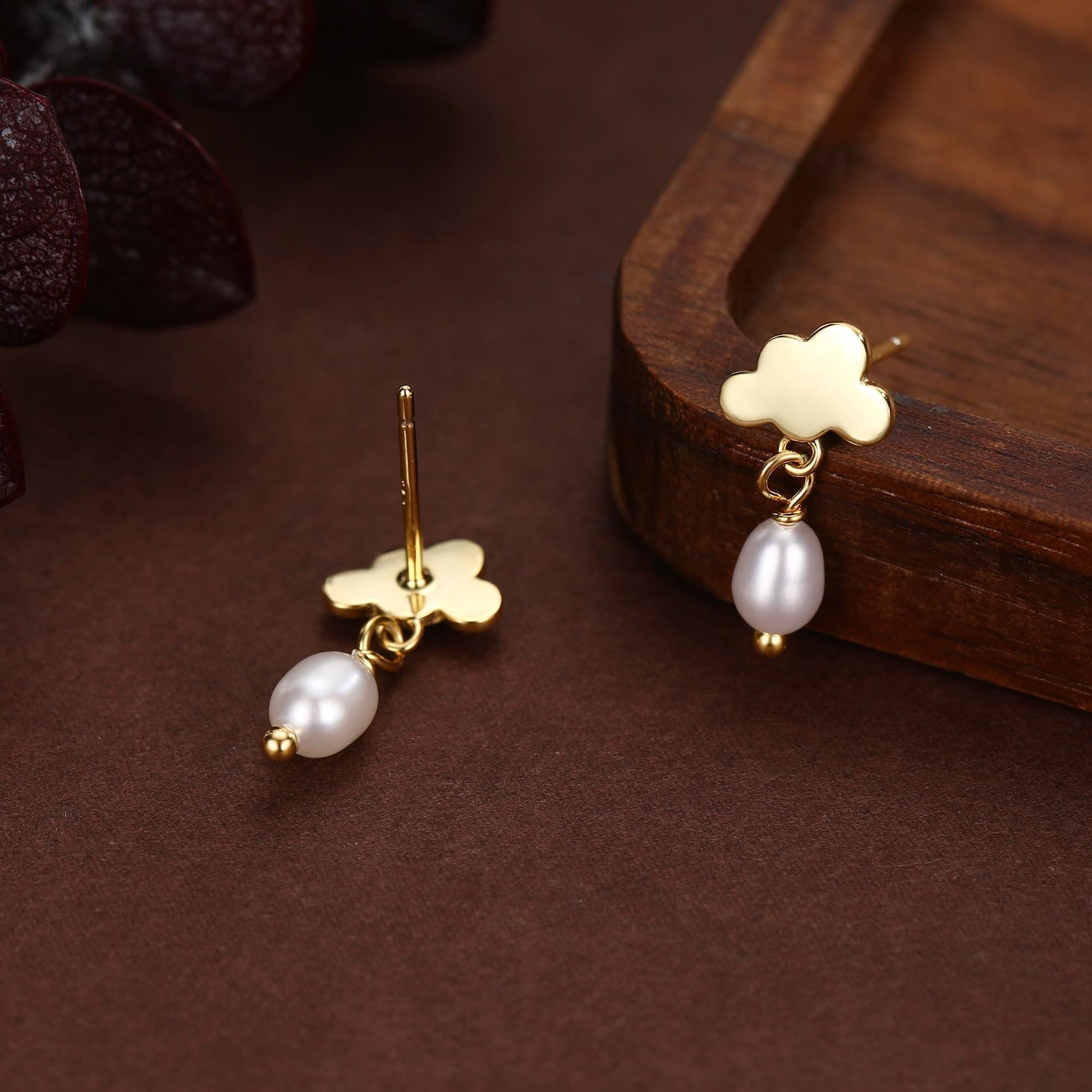 Dainty Cloud and Natural Pearl Raindrop Stud Earrings in Sterling Silver, Silver or Gold, Cloud Earrings, Freshwater Pearl Droplet Earrings