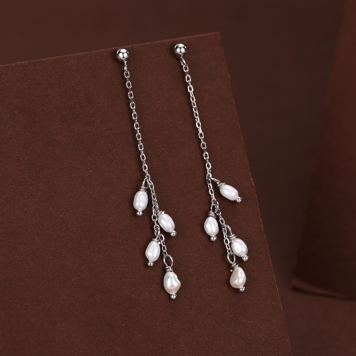 Genuine Freshwater Pearl Drop Earrings in Sterling Silver, Tiny Oval Pearl Long Dangle Earrings, Pearl Stud Dangle Earrings, Silver or Gold