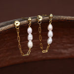 Sterling Silver Genuine Oval Pearl and Chain Jacket Earrings in Sterling Silver