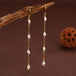Oval Freshwater Pearl Long Drop Hook Earrings in Sterling Silver