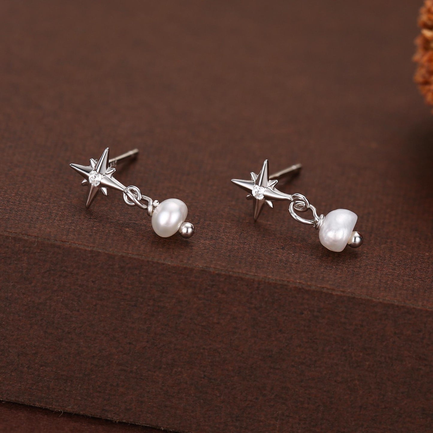Starburst and Tiny Dangle Pearl Stud Earrings in Sterling Silver, Silver, Gold or Rose Gold, Star Earrings, Sunburst Earrings, Celestial