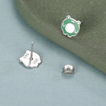 Hand Painted Enamel Frog Stud Earrings in Sterling Silver, Kawaii Frog Earrings, Green Frog Earrings, Nature Inspired