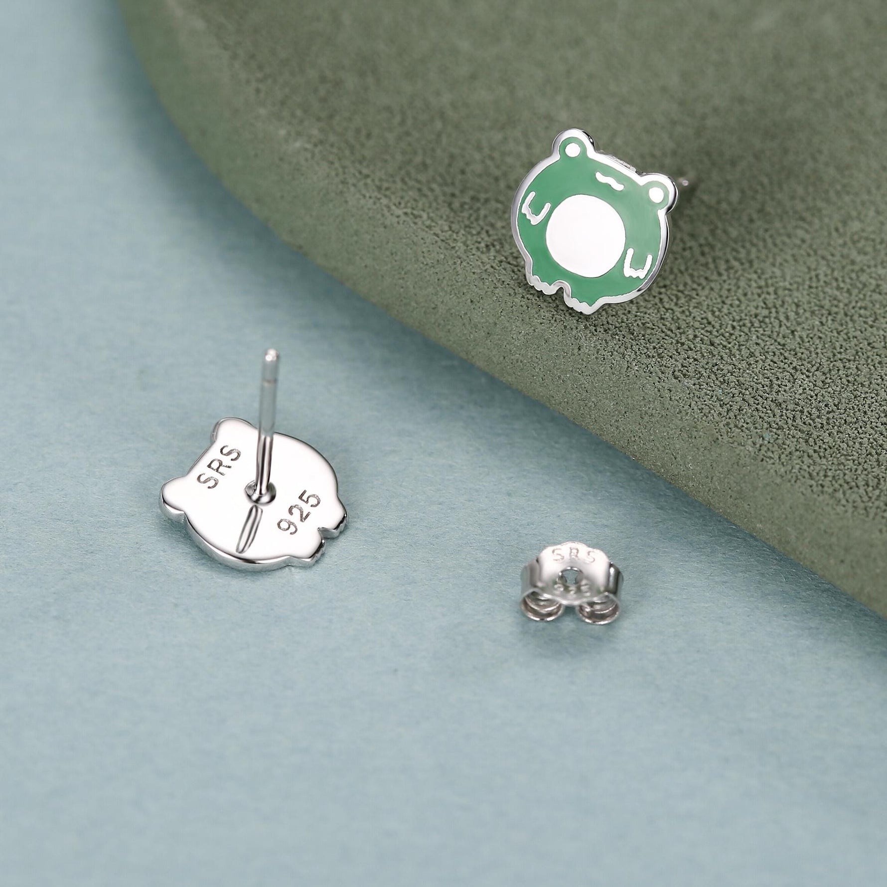 Hand Painted Enamel Frog Stud Earrings in Sterling Silver, Kawaii Frog Earrings, Green Frog Earrings, Nature Inspired
