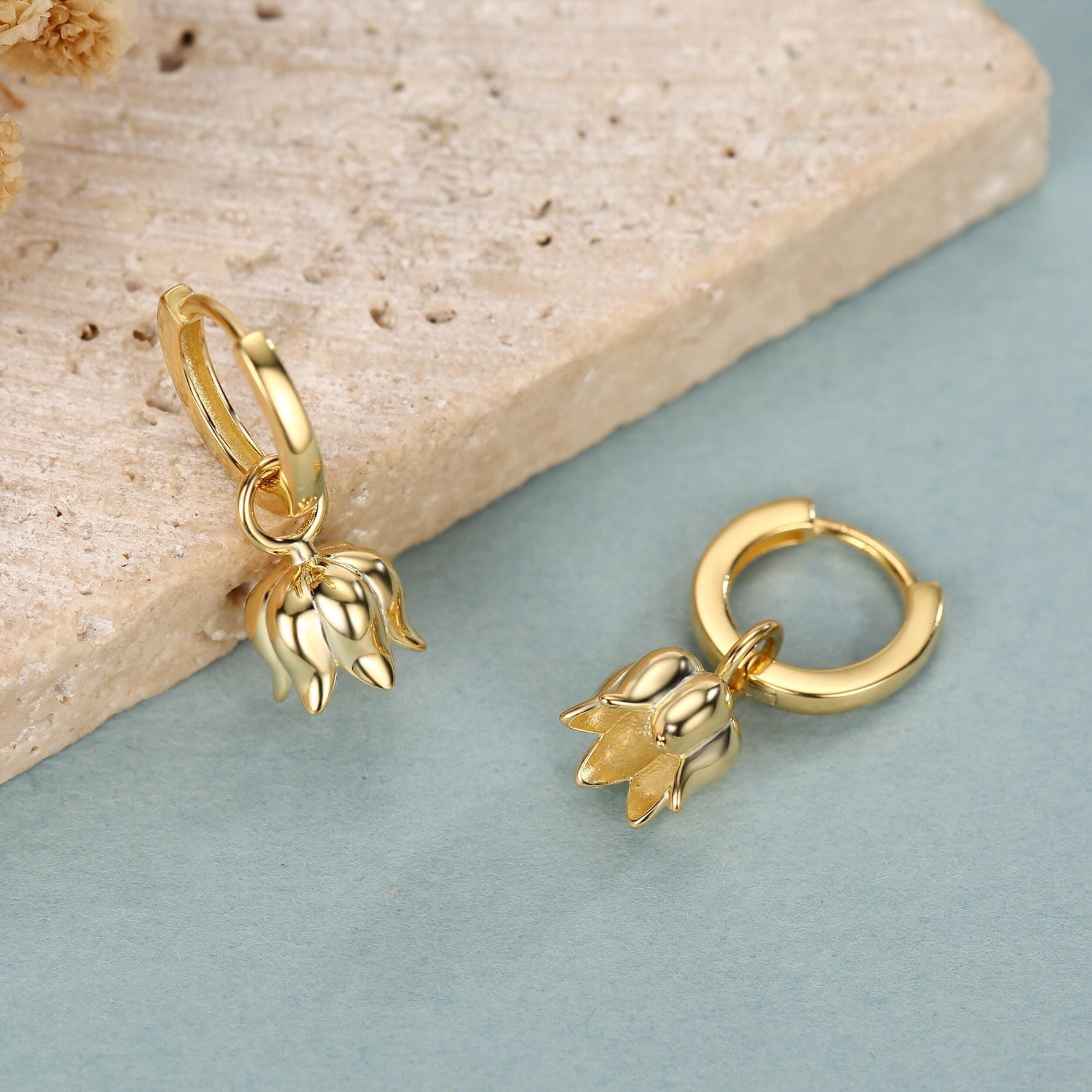 Lily of the Valley Flower Charm Huggie Hoop Earrings in Sterling Silver, Lily of the Valley Flower Dangle Earrings, Detachable Charms