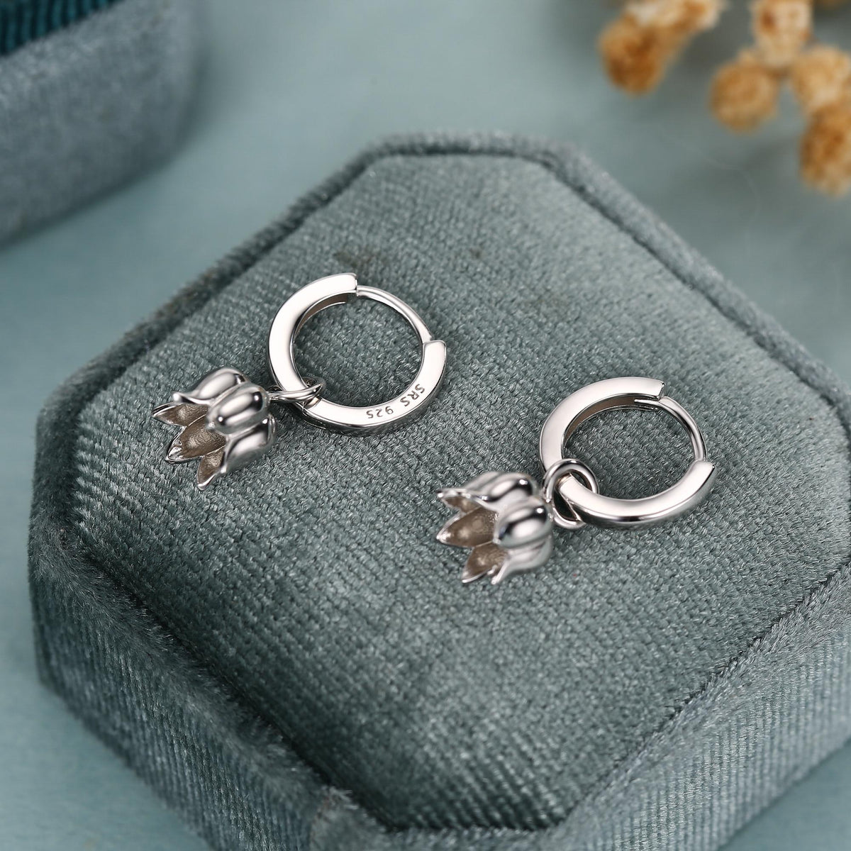 Lily of the Valley Flower Charm Huggie Hoop Earrings in Sterling Silver, Lily of the Valley Flower Dangle Earrings, Detachable Charms