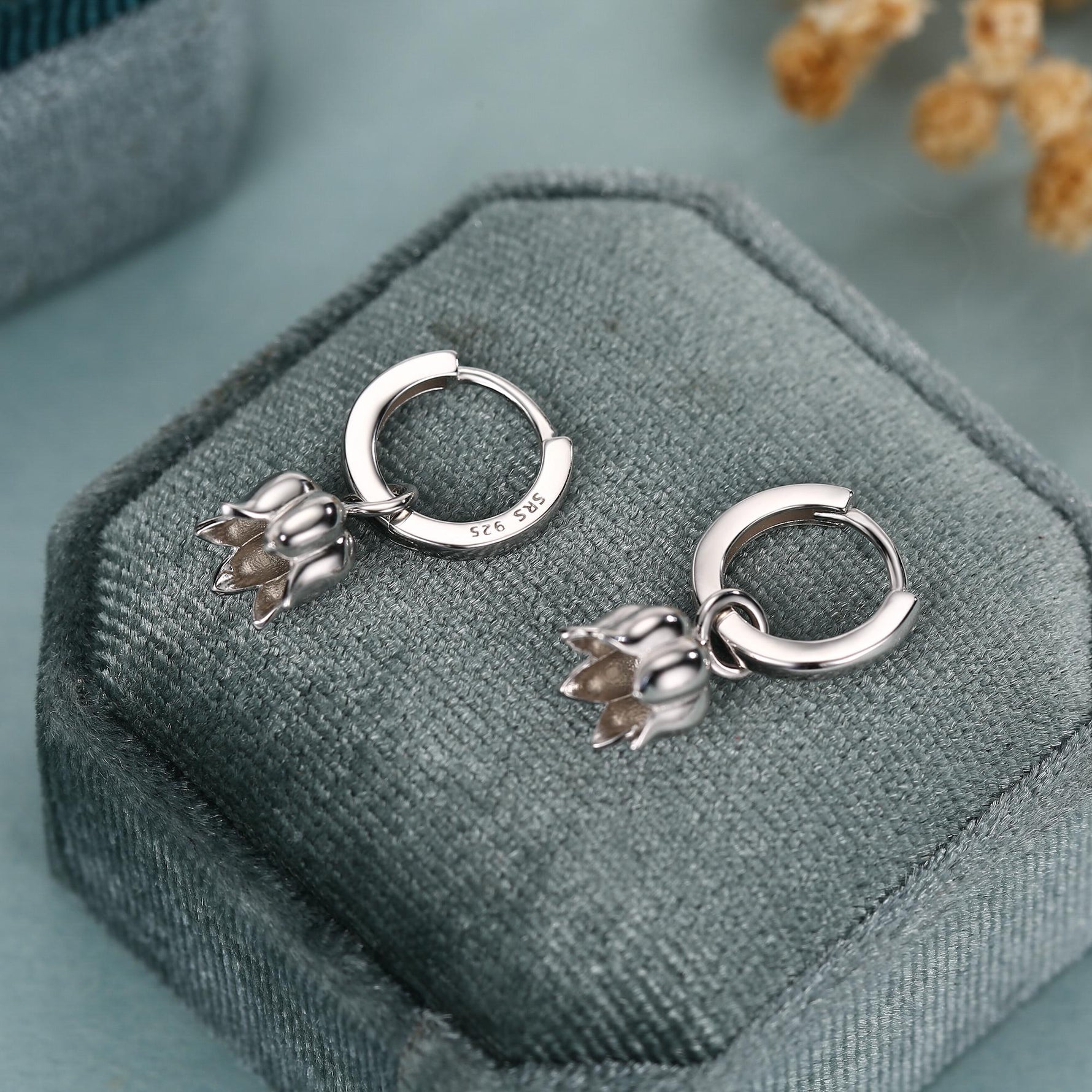 Lily of the Valley Flower Charm Huggie Hoop Earrings in Sterling Silver, Lily of the Valley Flower Dangle Earrings, Detachable Charms