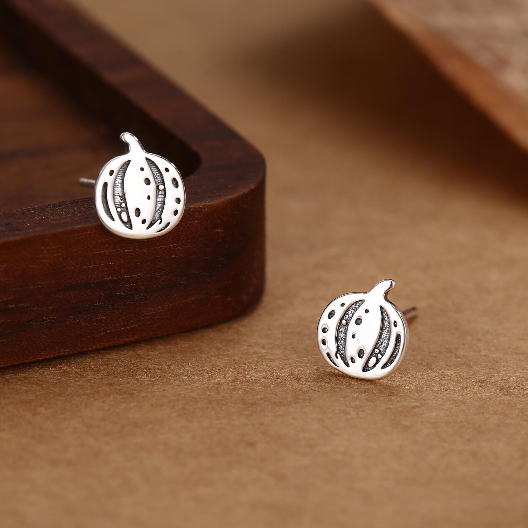 Pumpkin Squash Stud Earrings in Sterling Silver, Silver, Gold or Rose Gold, Small Stripy Pumpkin Earrings, Halloween Earrings
