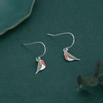 Enamel Robin Bird Drop Hook Earrings in Sterling Silver, Sterling Silver Enamel Robin Earrings, Nature Inspired