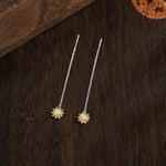 Sunflower Threader Earrings in Sterling Silver, Sunflower with Dangle Chain Earrings, SunFlower Pull Through Chain Earrings