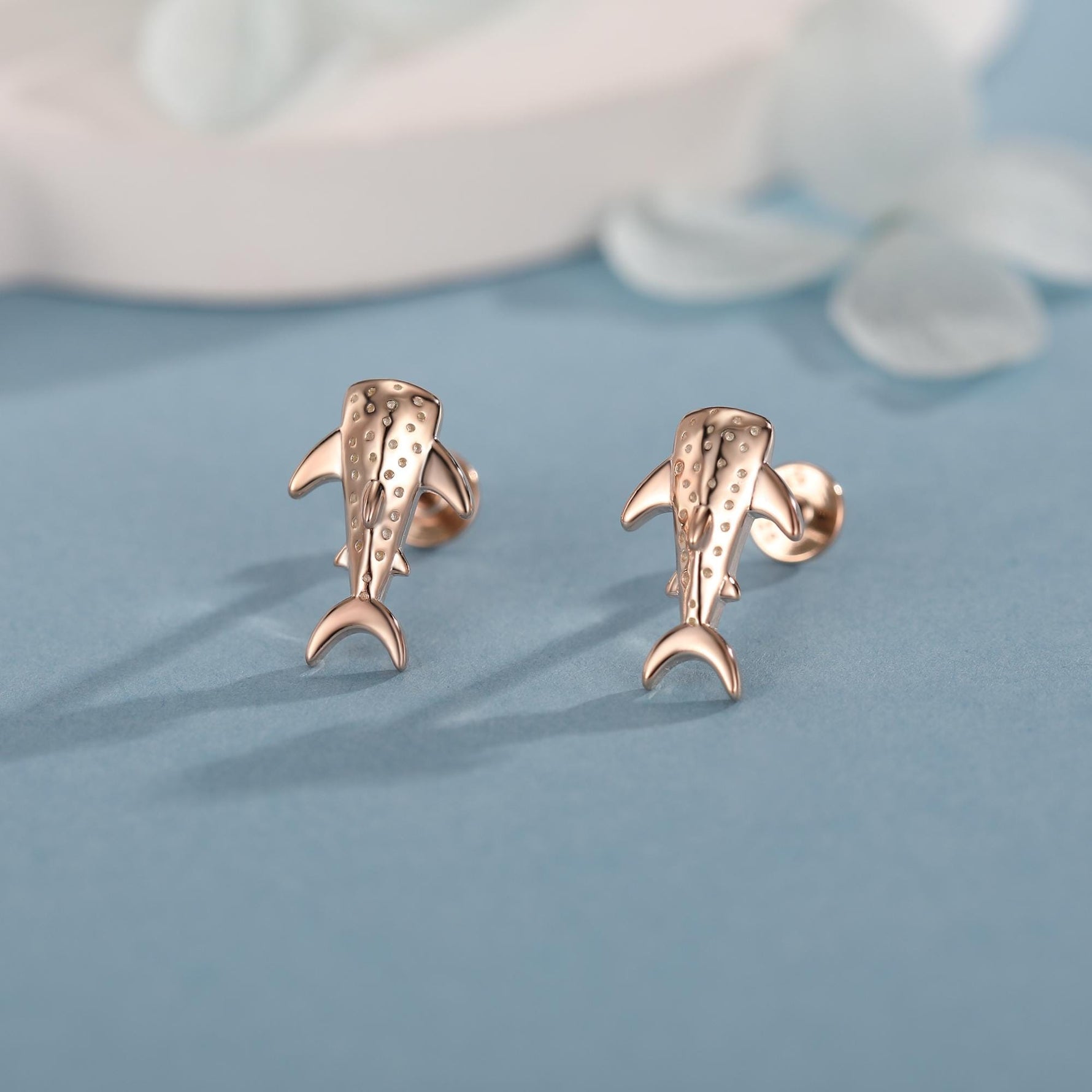 Sterling Silver Whale Shark 16G Flat Back Labret Earrings
