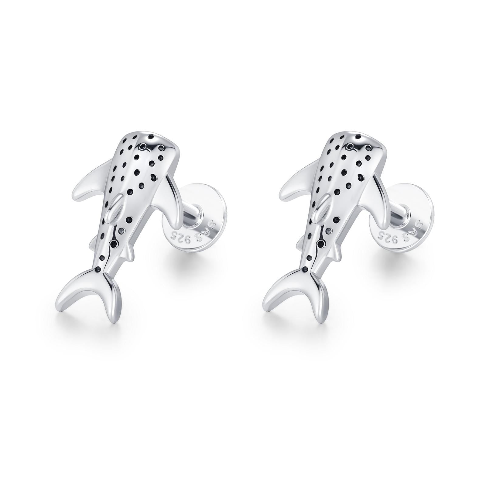 Sterling Silver Whale Shark 16G Flat Back Labret Earrings