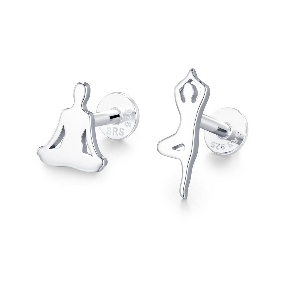 Sterling Silver Yoga Pose 16G Flat Back Labret Earrings