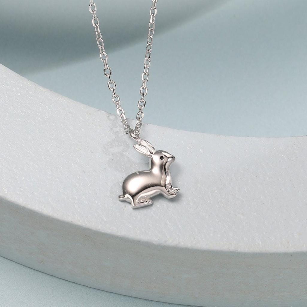 Tiny Little Rabbit Pendant Necklace in Sterling Silver, Silver Rabbit Necklace, Silver Hare Necklace