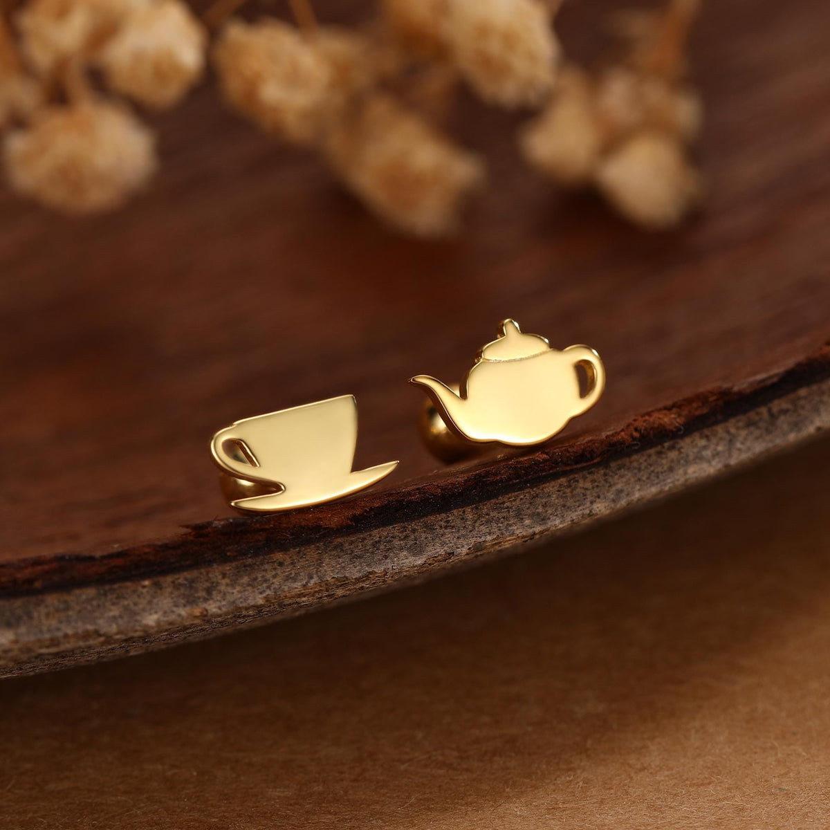 Sterling Silver Teapot and Teacup 18G Mismatched Screw Back Earrings with Balls