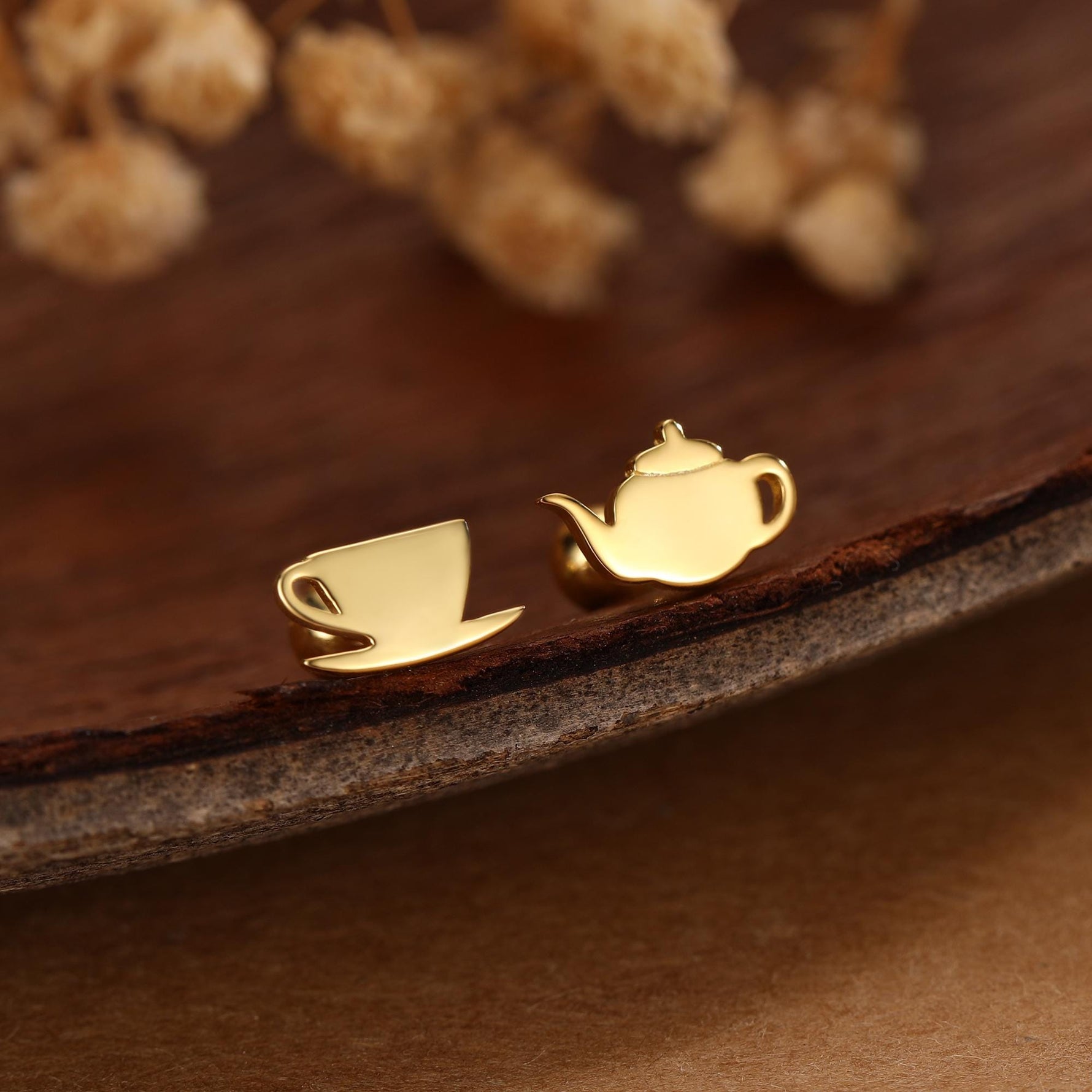 Sterling Silver Teapot and Teacup 18G Mismatched Screw Back Earrings with Balls