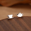 Sterling Silver Teapot and Teacup 18G Mismatched Screw Back Earrings with Balls