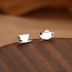 Sterling Silver Teapot and Teacup 18G Mismatched Screw Back Earrings with Balls