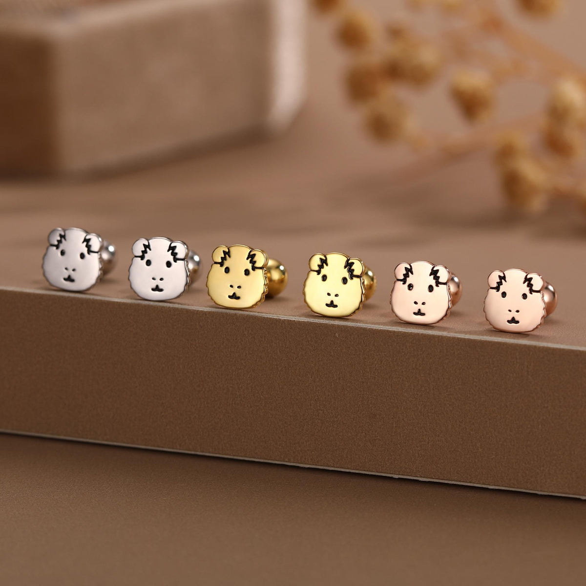 Sterling Silver Guinea Pig 18G Screw Back Stud Earrings