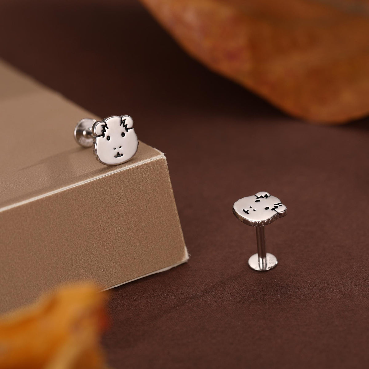 Sterling Silver Guinea Pig 16G Flat Back Labret Earrings, Animal