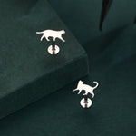 Sterling Silver Asymmetric Cat 16G Flat Back Labret Earrings, Animal