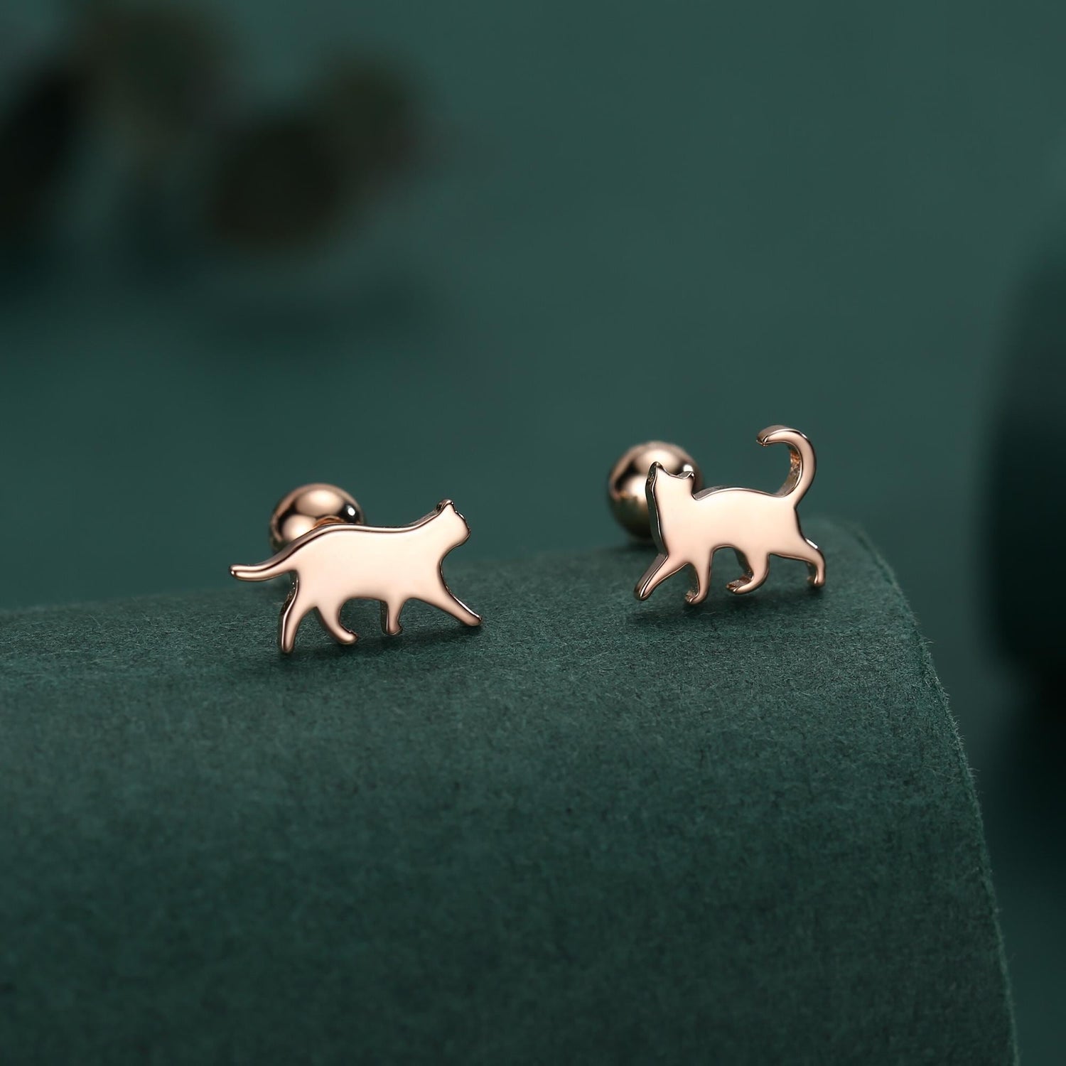 Sterling Silver Asymmetric Cat 18G Screw Back Stud Earrings