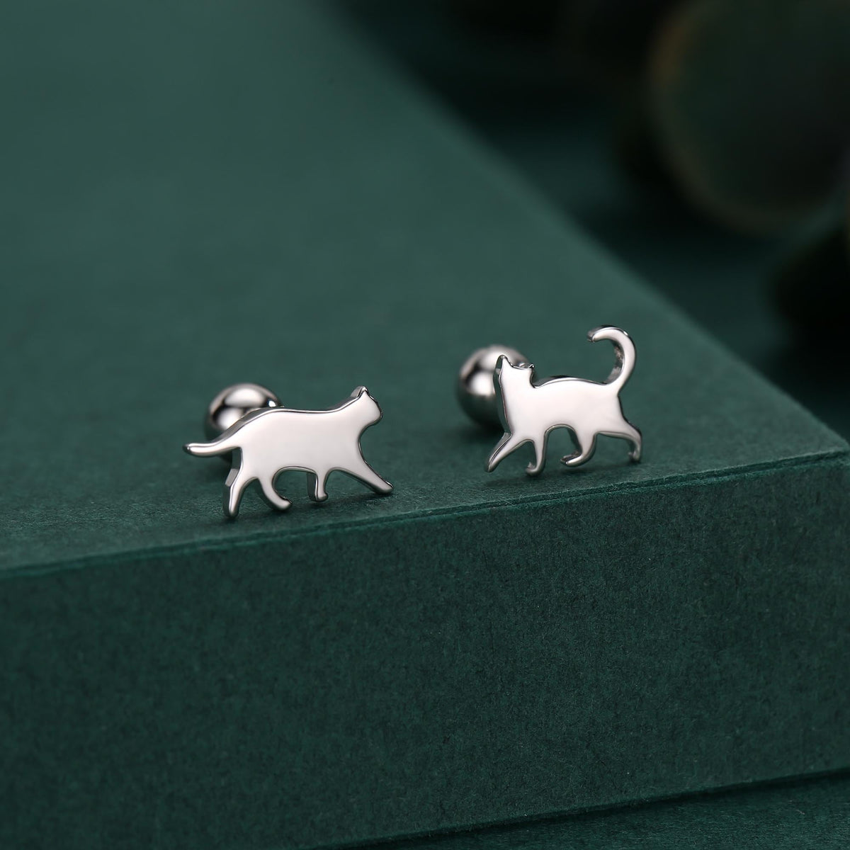 Sterling Silver Asymmetric Cat 18G Screw Back Stud Earrings