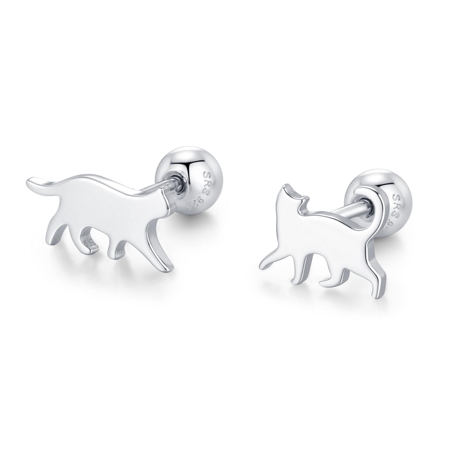Sterling Silver Asymmetric Cat 18G Screw Back Stud Earrings