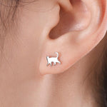 Sterling Silver Asymmetric Cat 18G Screw Back Stud Earrings
