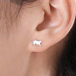 Sterling Silver Asymmetric Cat 18G Screw Back Stud Earrings