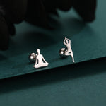 Sterling Silver Asymmetric Yoga Pose 18G Screw Back Stud Earrings