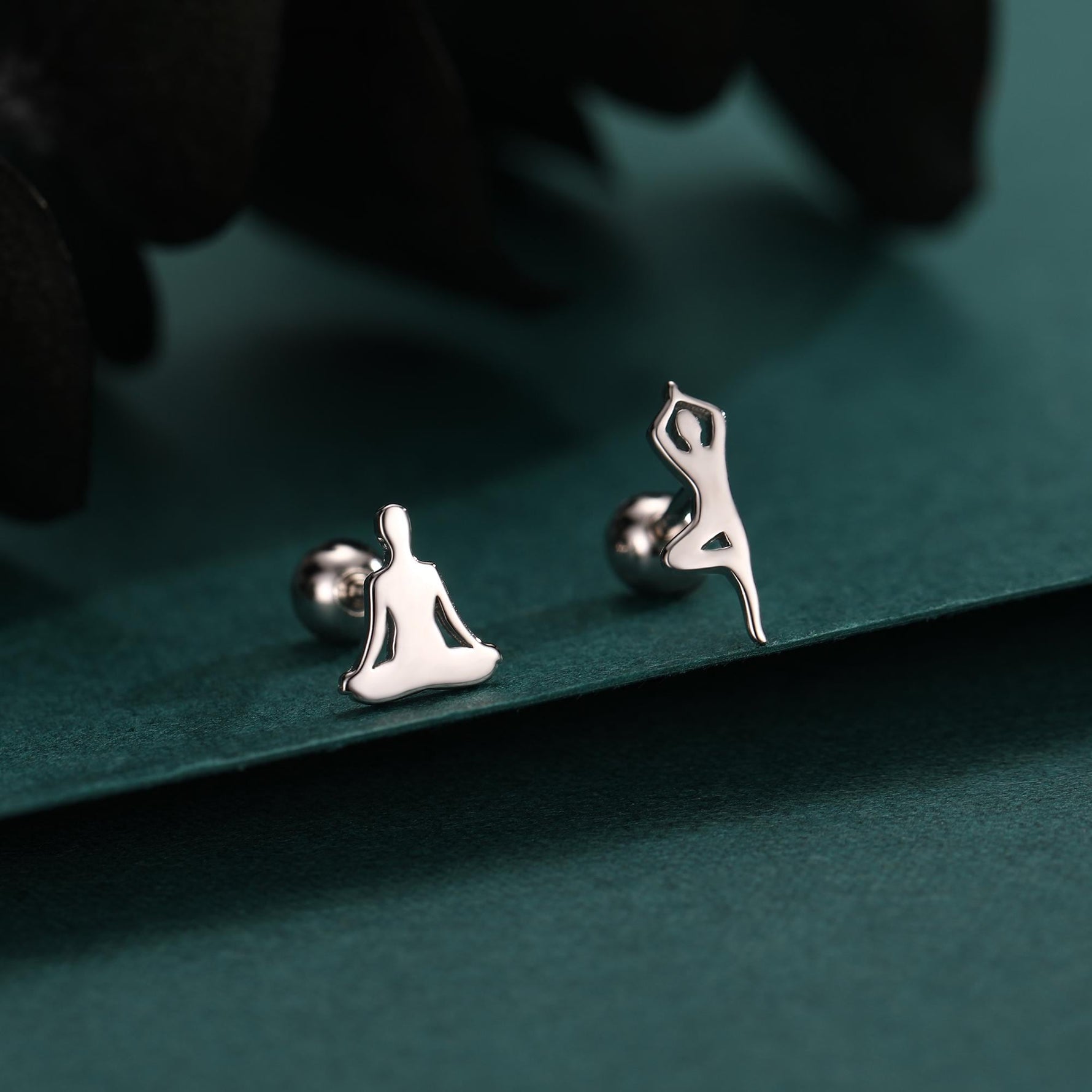 Sterling Silver Asymmetric Yoga Pose 18G Screw Back Stud Earrings