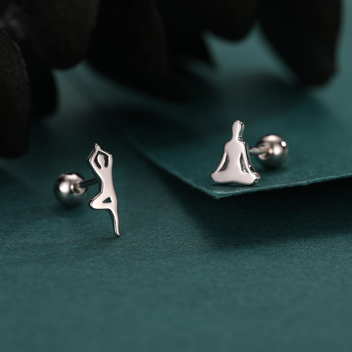 Sterling Silver Asymmetric Yoga Pose 18G Screw Back Stud Earrings