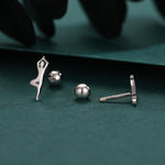 Sterling Silver Asymmetric Yoga Pose 18G Screw Back Stud Earrings