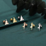Sterling Silver Asymmetric Yoga Pose 18G Screw Back Stud Earrings