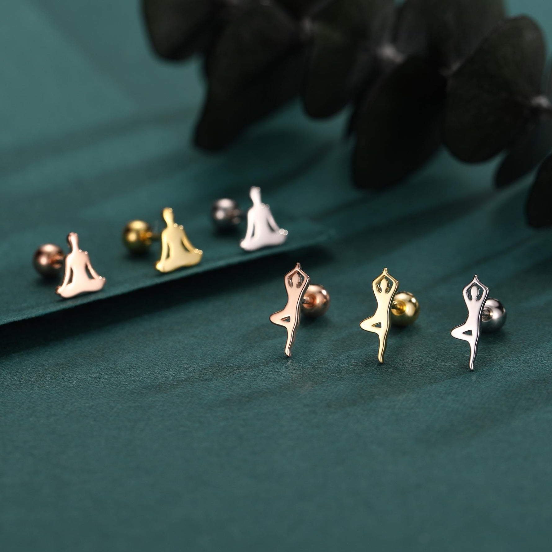 Sterling Silver Asymmetric Yoga Pose 18G Screw Back Stud Earrings