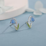 Sterling Silver Bluebell Flower Enamel Stud Earrings