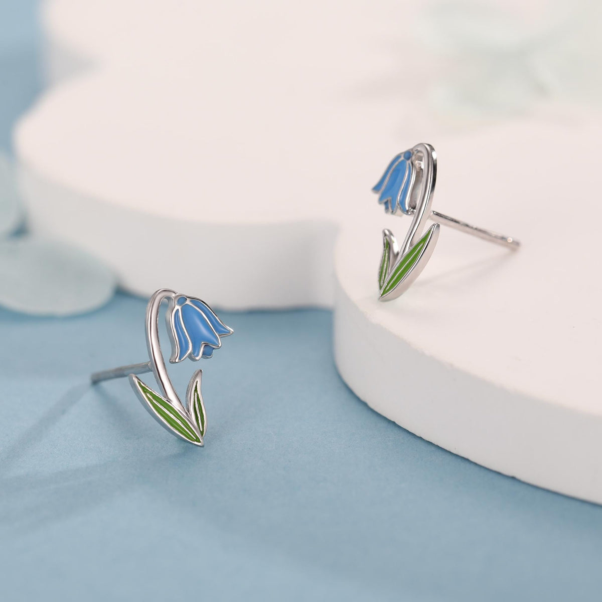 Sterling Silver Bluebell Flower Enamel Stud Earrings