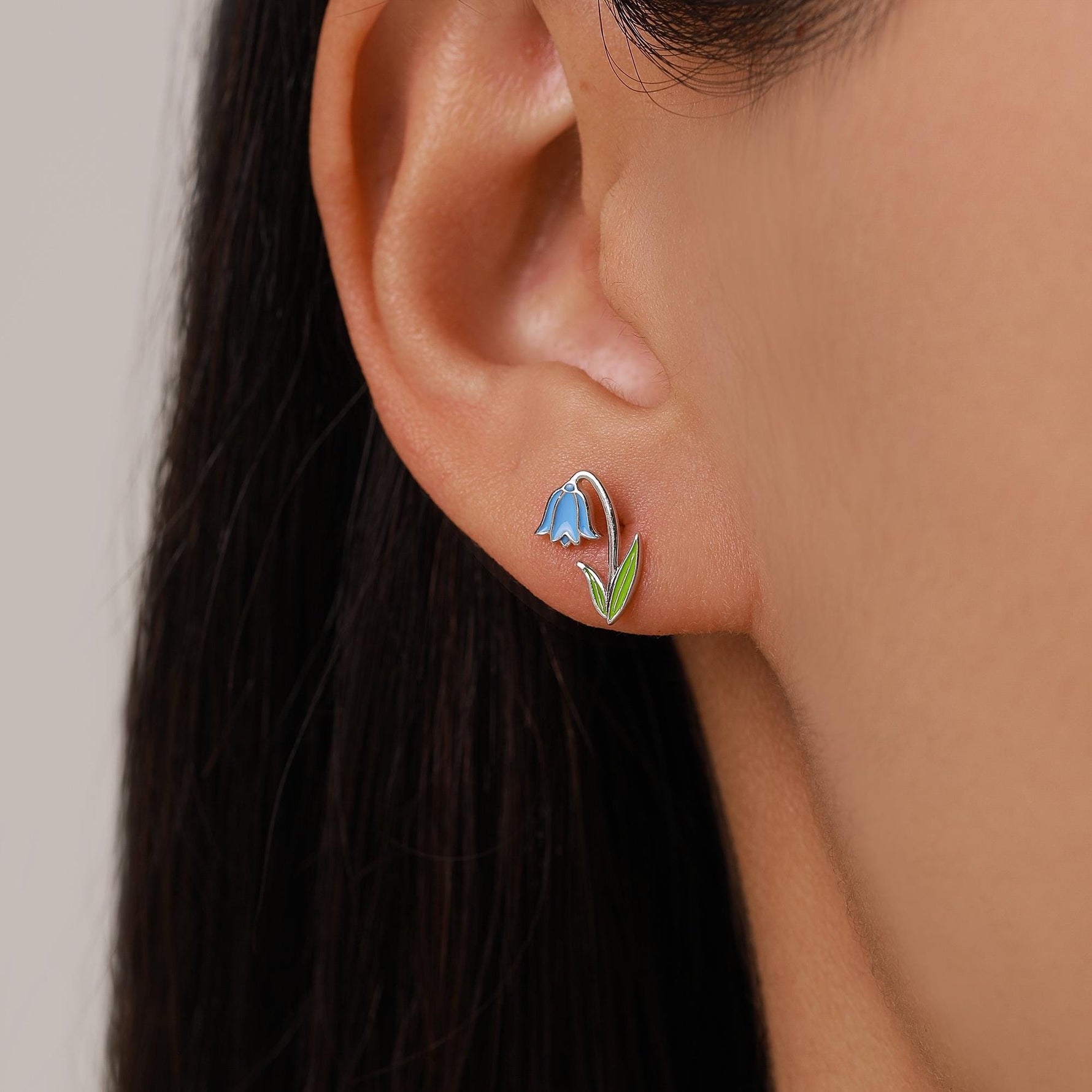 Sterling Silver Bluebell Flower Enamel Stud Earrings
