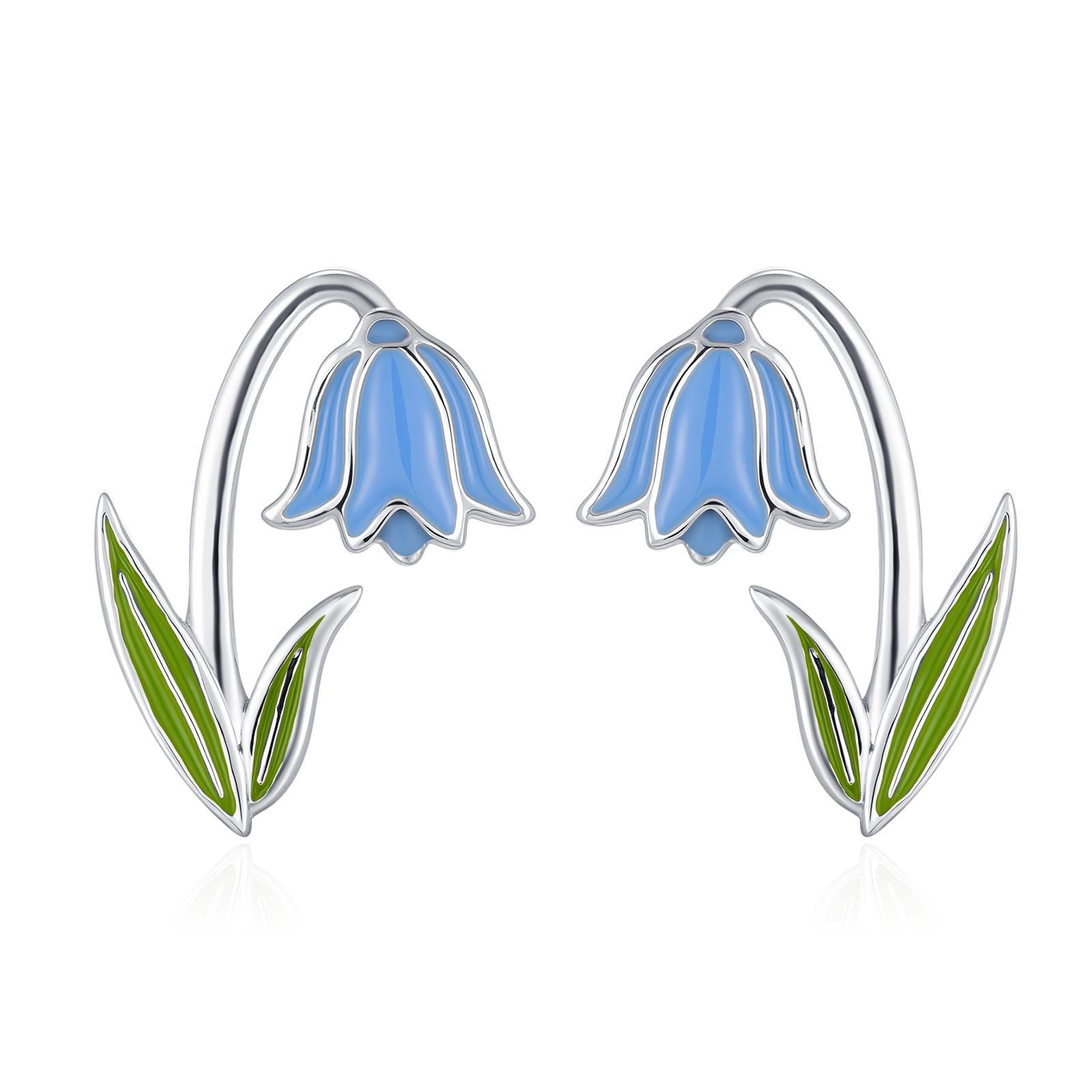 Sterling Silver Bluebell Flower Enamel Stud Earrings