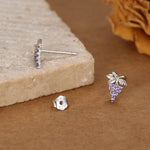 Sterling Silver Grape and Leaf Purple CZ Stud Earrings