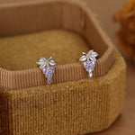 Sterling Silver Grape and Leaf Purple CZ Stud Earrings