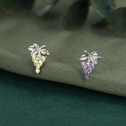 Sterling Silver Asymmetric Grape CZ Stud Earrings