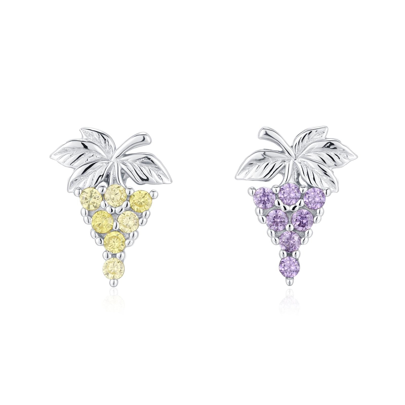 Sterling Silver Asymmetric Grape CZ Stud Earrings