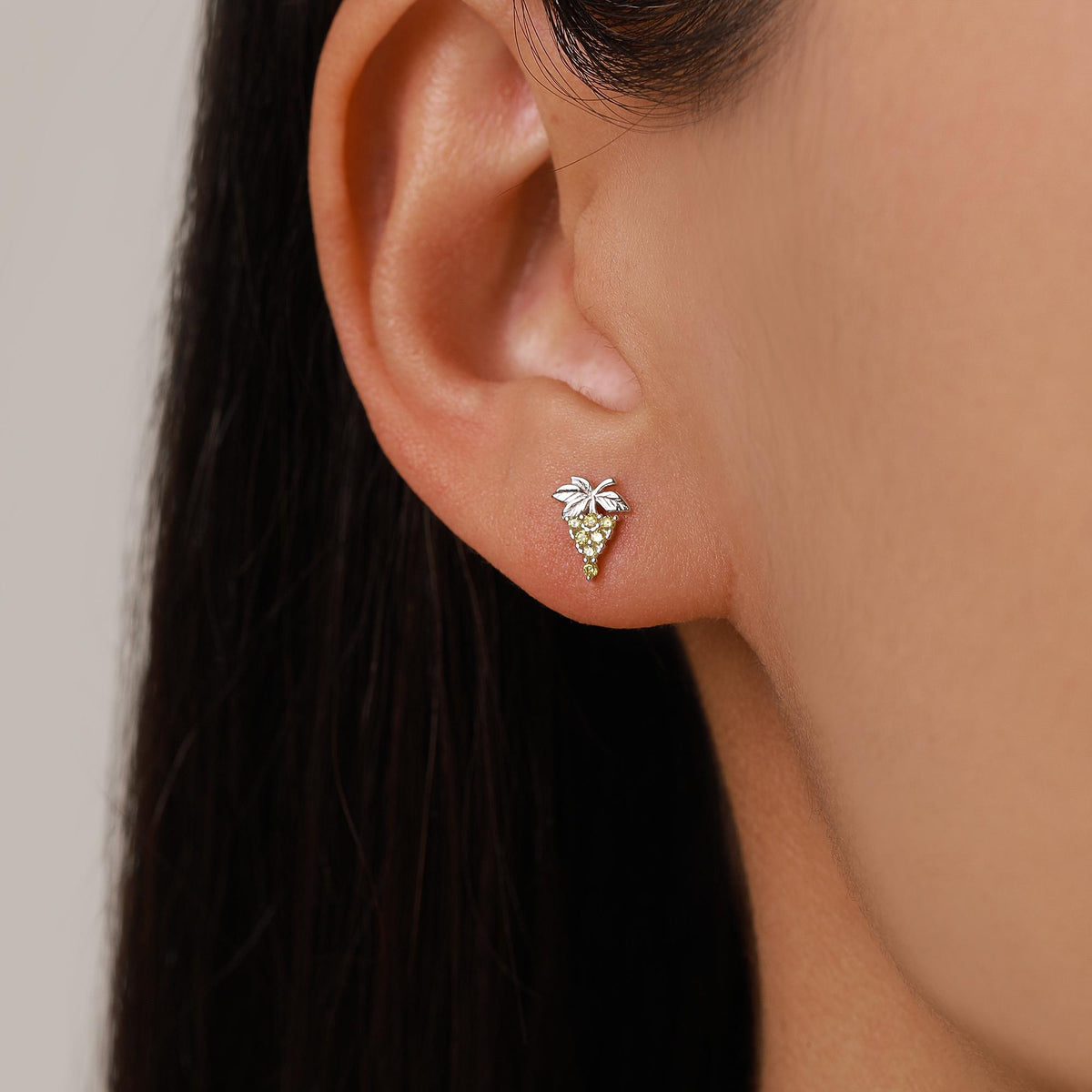 Sterling Silver Asymmetric Grape CZ Stud Earrings