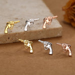 Sterling Silver Revolver Gun 18G Screw Back Stud Earrings