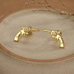 Sterling Silver Revolver Gun 18G Screw Back Stud Earrings