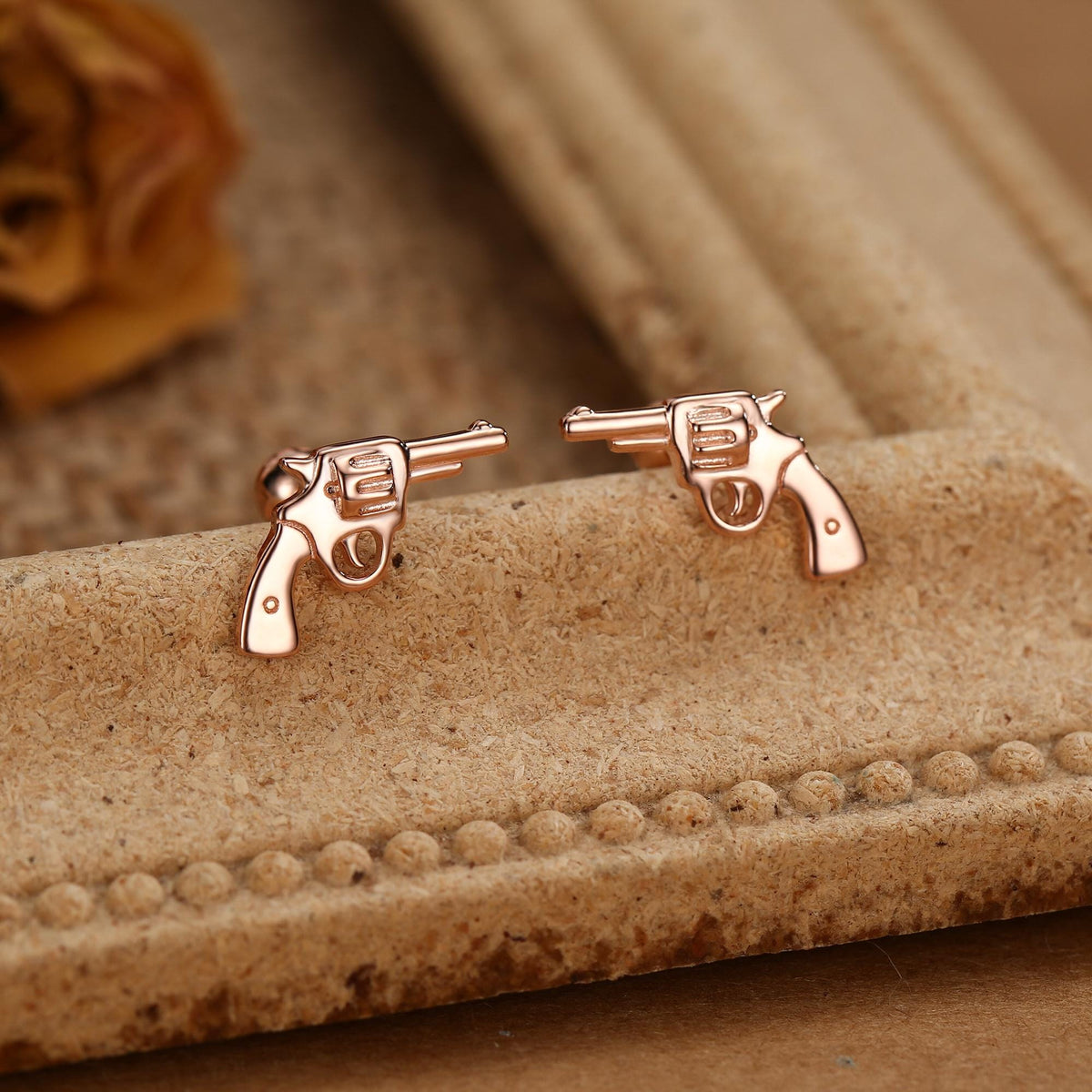 Sterling Silver Revolver Gun 18G Screw Back Stud Earrings