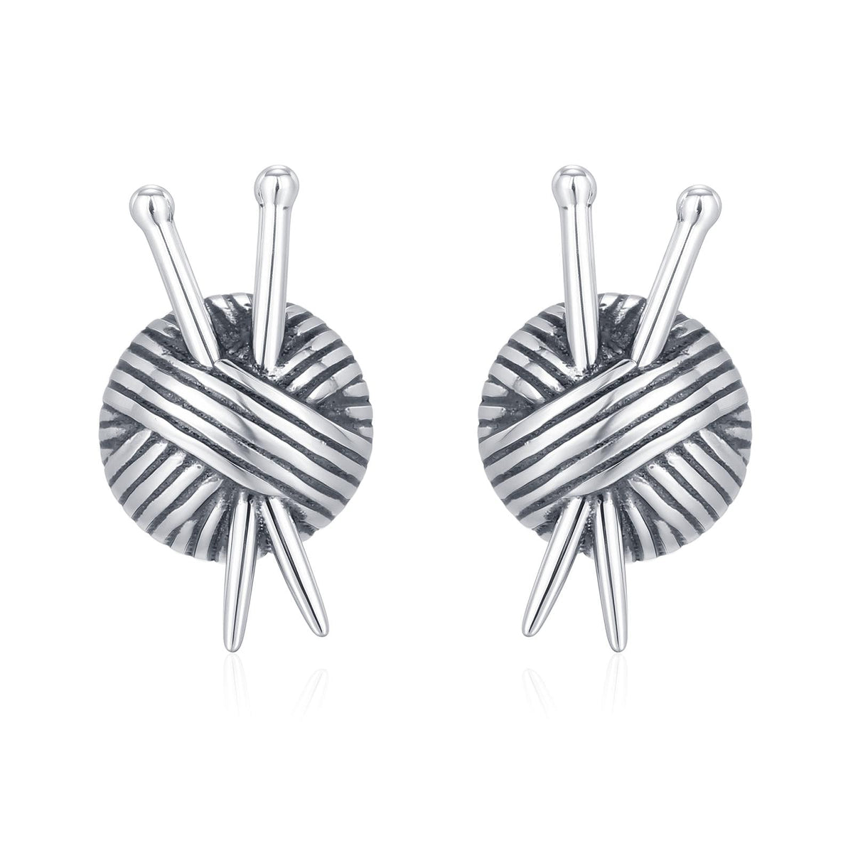 Sterling Silver Knitting Yarn Ball Stud Earrings