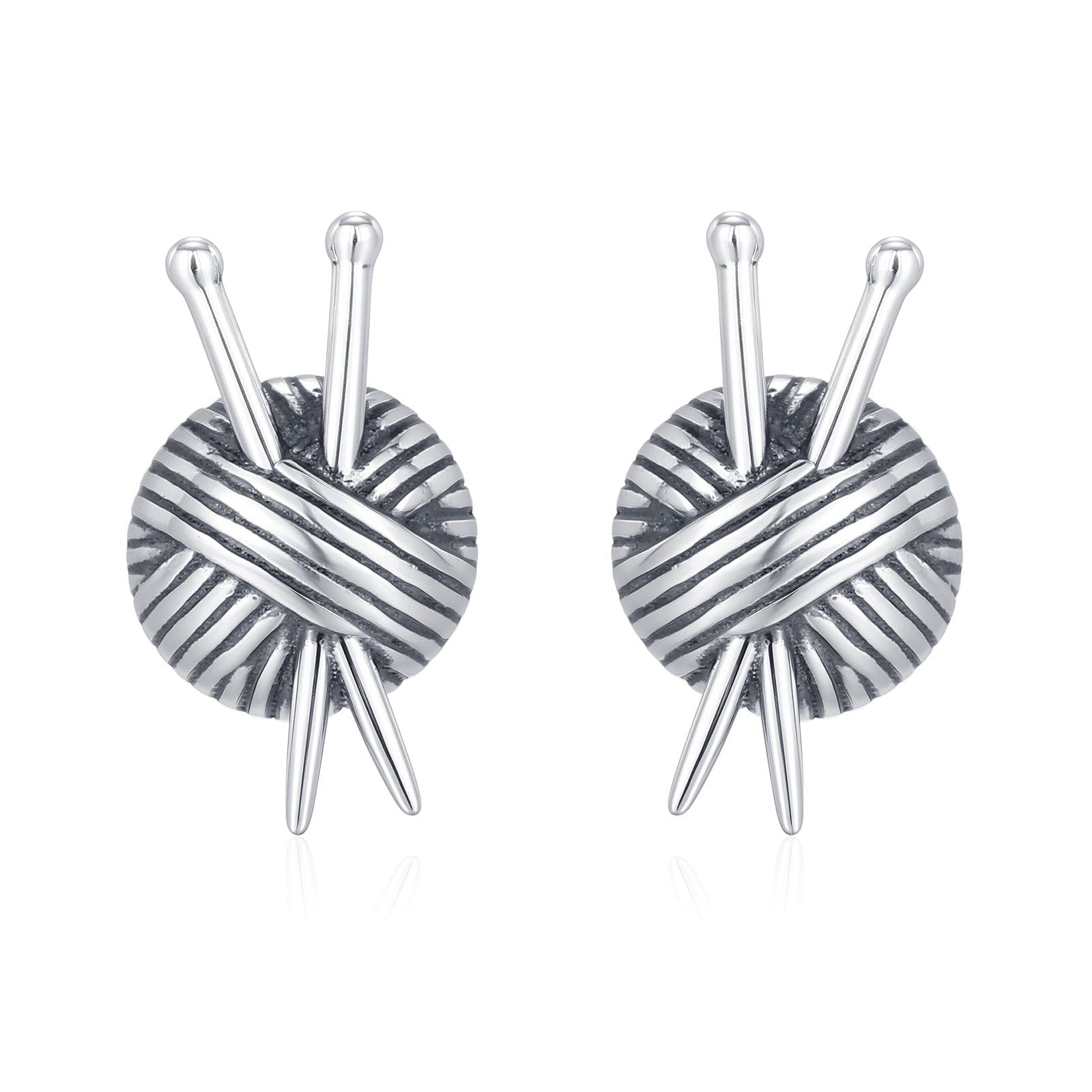 Sterling Silver Knitting Yarn Ball Stud Earrings